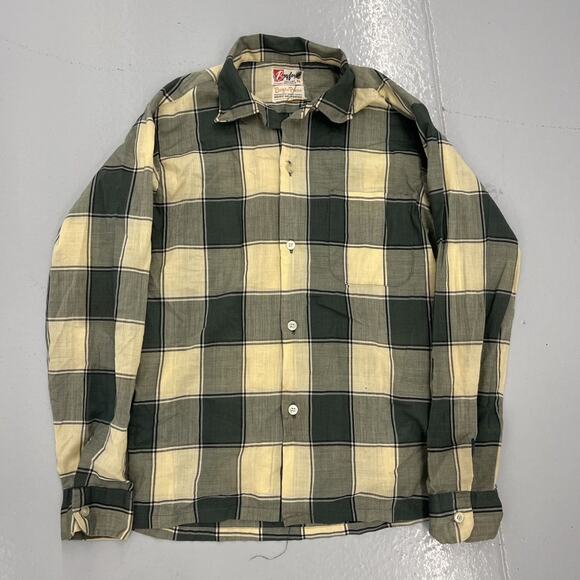 Vintage 60s Boyford Green Plaid Pattern Shirt - Picture 1 of 3